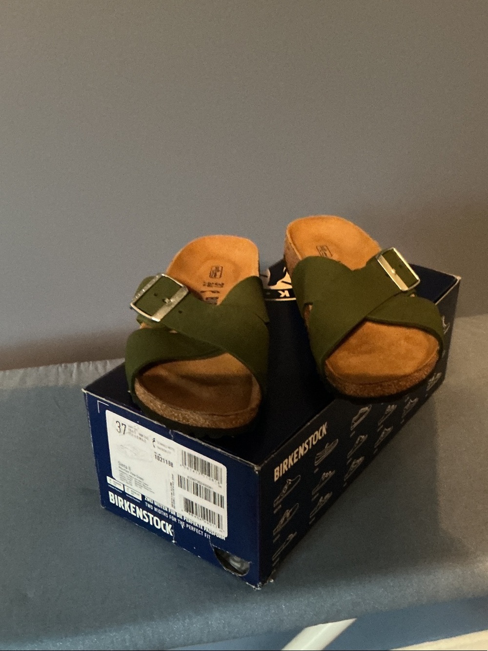 Birkenstock Olive Green Crisscross Suede Slide Sandals